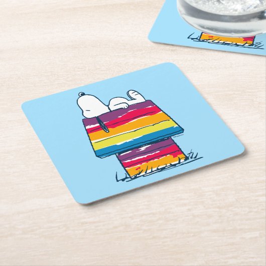 Snoopy | Rainbow Dog House Kartonnen Onderzetters (Schuin)
