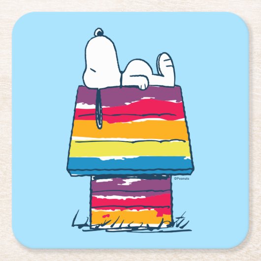 Snoopy | Rainbow Dog House Kartonnen Onderzetters (Voorkant)