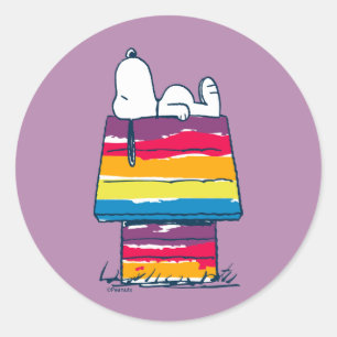 Snoopy   Rainbow Dog House Ronde Sticker
