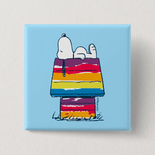 Snoopy Rainbow Dog House Vierkante Button 5,1 Cm