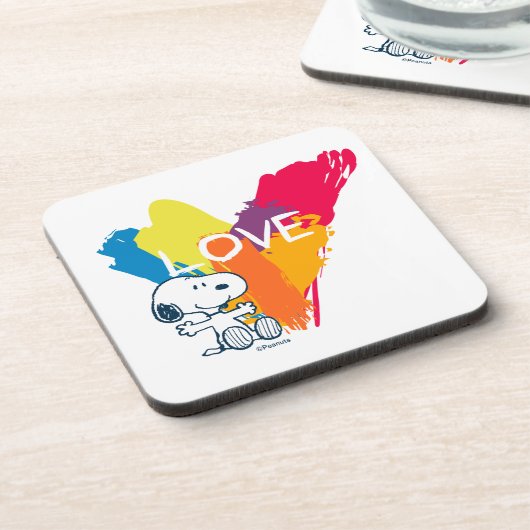 Snoopy | Rainbow Love Heart Bier Onderzetter (Linkerzijde)