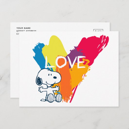 Snoopy | Rainbow Love Heart Briefkaart (Voorkant / Achterkant)