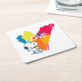 Snoopy | Rainbow Love Heart Kartonnen Onderzetters (Schuin)