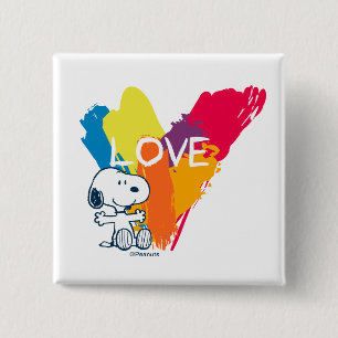 Snoopy Rainbow Love Heart Vierkante Button 5,1 Cm