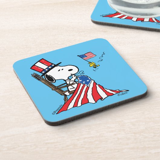 Snoopy Sewing 4 juli vlag Bier Onderzetter (Linkerzijde)