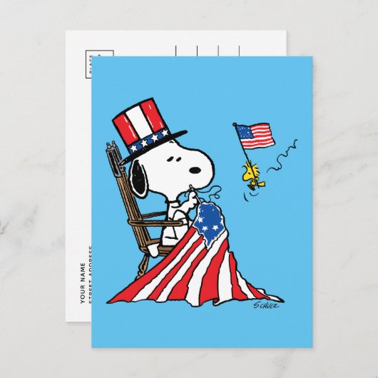 Snoopy Sewing 4 juli vlag Briefkaart (Voorkant / Achterkant)