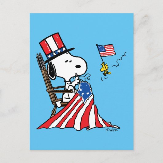 Snoopy Sewing 4 juli vlag Briefkaart (Voorkant)