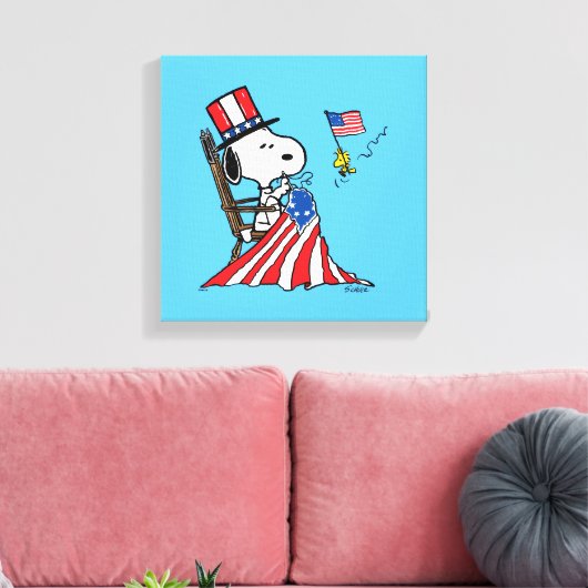 Snoopy Sewing 4 juli vlag Canvas Afdruk (Insitu (Woonkamer))