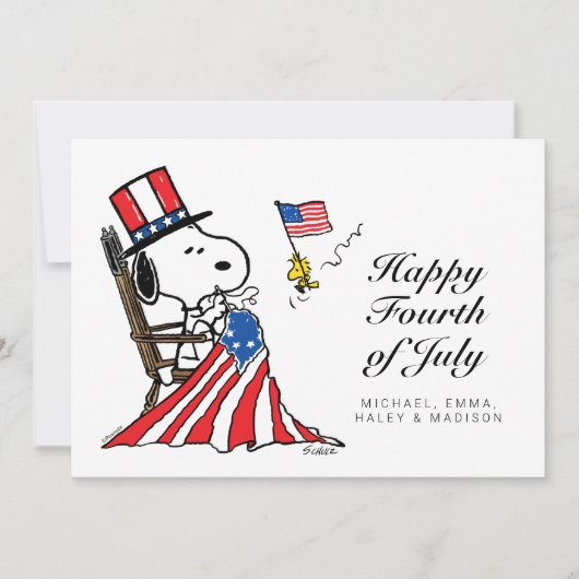 Snoopy Sewing 4 juli vlag Feestdagenkaart (Voorkant)