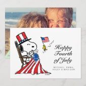 Snoopy Sewing 4 juli vlag Feestdagenkaart (Voorkant / Achterkant)
