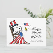 Snoopy Sewing 4 juli vlag Feestdagenkaart (Staand voorkant)