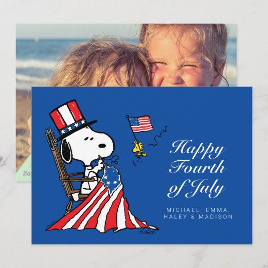 Snoopy Sewing 4 juli vlag Feestdagenkaart (Voorkant / Achterkant)