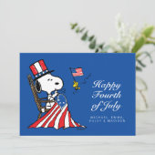 Snoopy Sewing 4 juli vlag Feestdagenkaart (Staand voorkant)