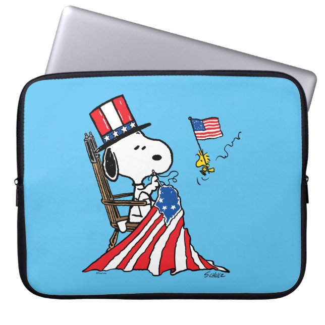 Snoopy Sewing 4 juli vlag Laptop Sleeve (Voorkant)