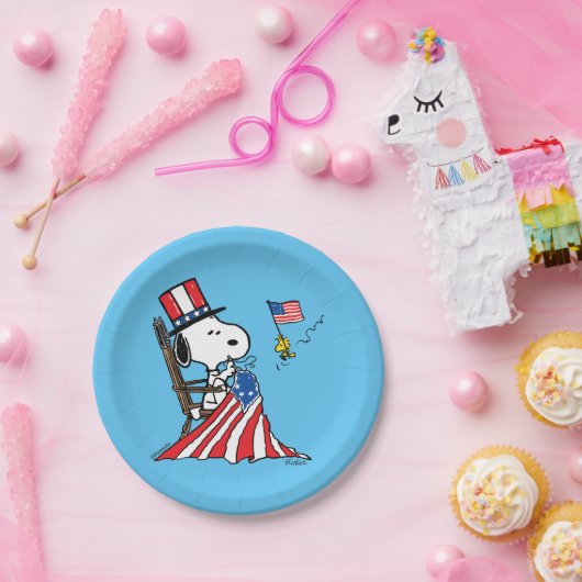Snoopy Sewing 4 juli vlag Papieren Bordje (Feest)