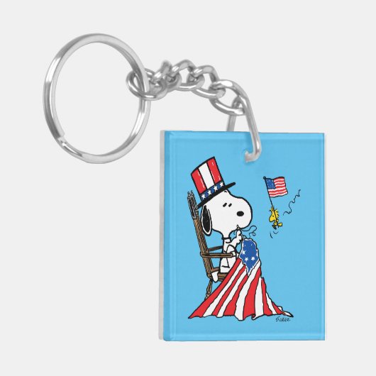 Snoopy Sewing 4 juli vlag Sleutelhanger (Voorkant Links)