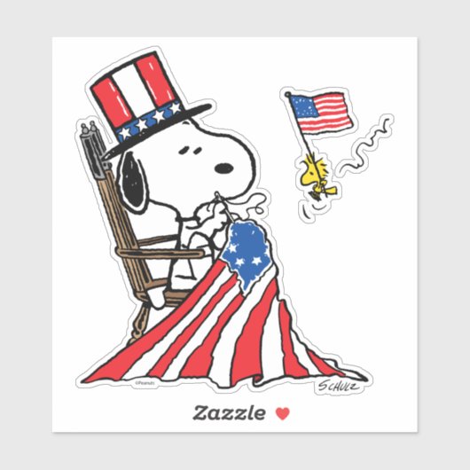 Snoopy Sewing 4 juli vlag Sticker (Vel)