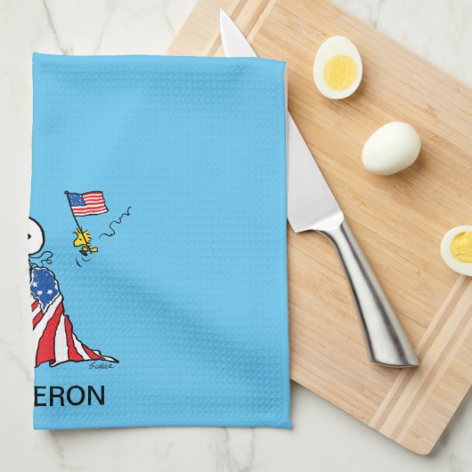 Snoopy Sewing 4 juli vlag Theedoek (Quarter Fold)