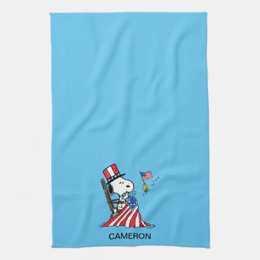 Snoopy Sewing 4 juli vlag Theedoek (Verticaal)