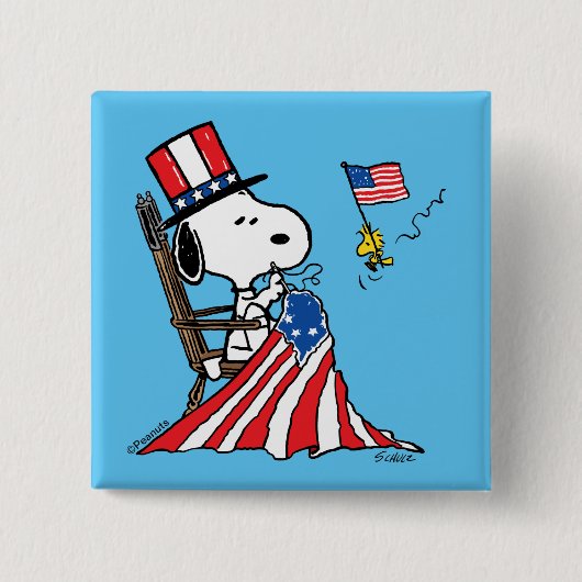 Snoopy Sewing 4 juli vlag Vierkante Button 5,1 Cm (Voorkant)