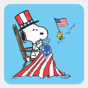 Snoopy Sewing 4 juli vlag Vierkante Sticker