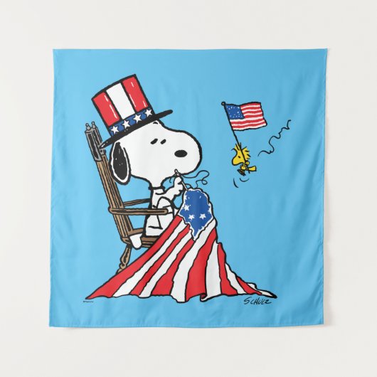 Snoopy Sewing 4 juli vlag Wandkleed (Voorkant)