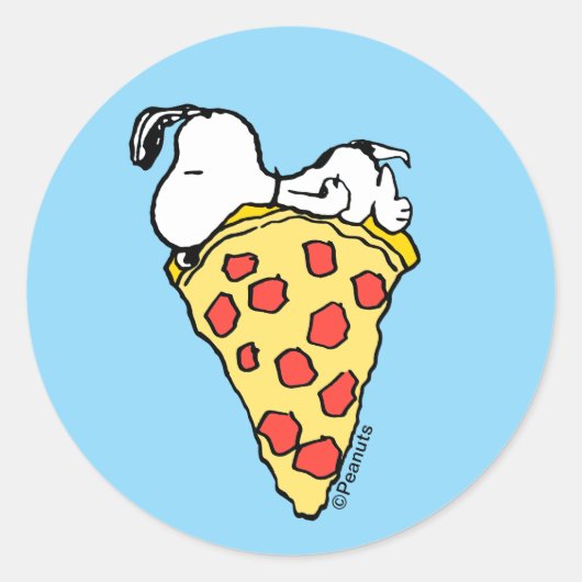 Snoopy | Slaperige Pizzapunt Ronde Sticker (Voorkant)