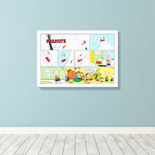 Snoopy Sled Riding Food Dish Canvas Afdruk (Insitu (Houten vloer))