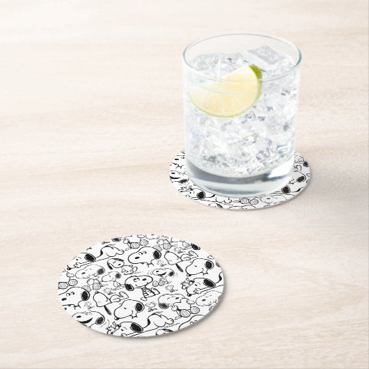 Snoopy Smile Giggle Laugh Pattern Ronde Kartonnen Onderzetter (Insitu)