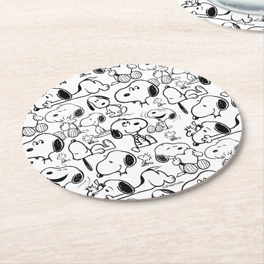 Snoopy Smile Giggle Laugh Pattern Ronde Kartonnen Onderzetter (Gebogen)