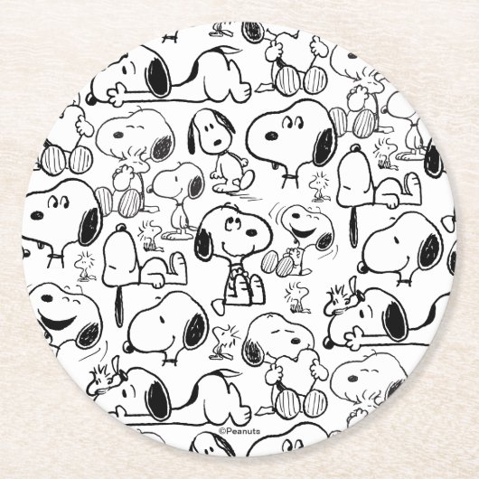 Snoopy Smile Giggle Laugh Pattern Ronde Kartonnen Onderzetter (Voorkant)