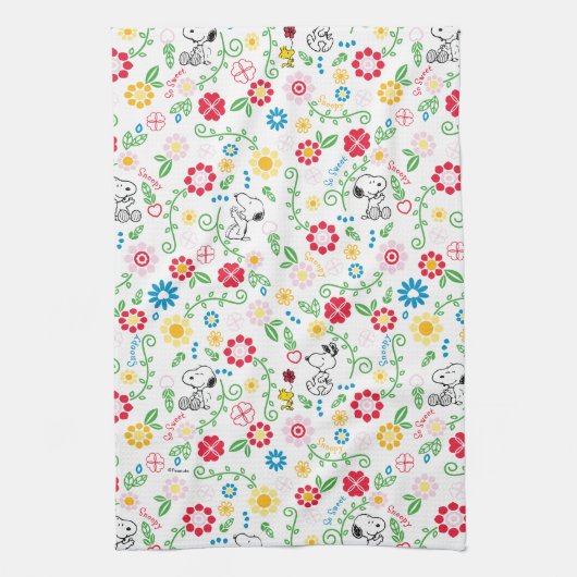 Snoopy So Sweet Flower Pattern Theedoek (Verticaal)