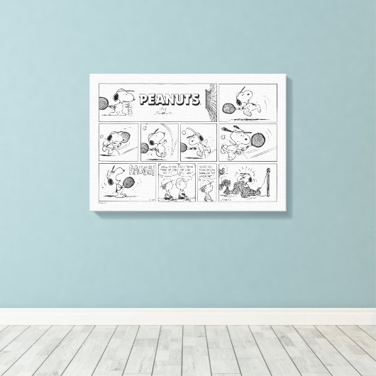 Snoopy speelt tennis canvas afdruk (Insitu (Houten vloer))