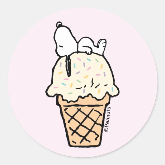 Snoopy Sprinkels Ijsje Ronde Sticker (Voorkant)