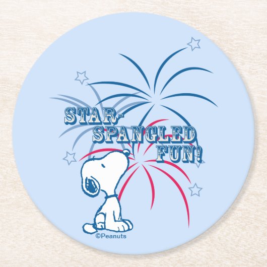 Snoopy Star Spangled Fun Ronde Kartonnen Onderzetter (Voorkant)
