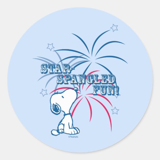 Snoopy Star Spangled Fun Ronde Sticker (Voorkant)