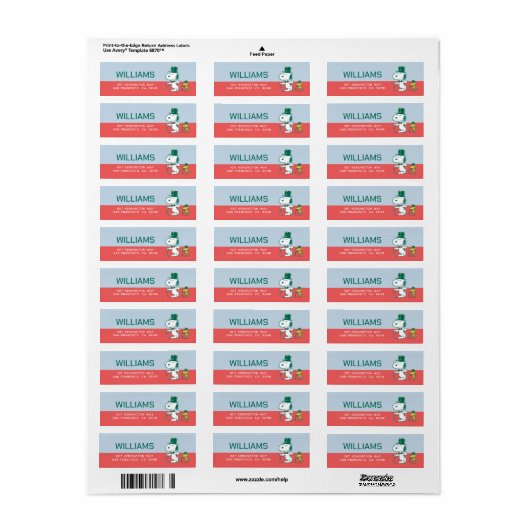 Snoopy Top Hat Pepermunt Snoep Etiket (Full Sheet)