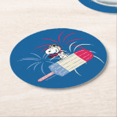 Snoopy van de vliegende luis op ijsPop Ronde Kartonnen Onderzetter (Gebogen)