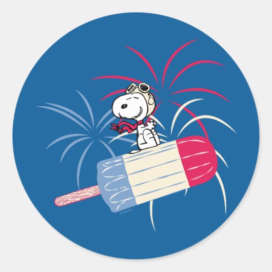 Snoopy van de vliegende luis op ijsPop Ronde Sticker (Voorkant)