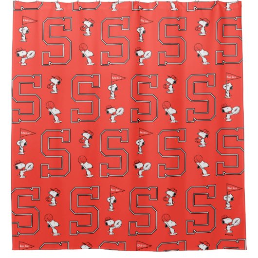 Snoopy Varsity Sportpatroon Douchegordijn (Voorkant)