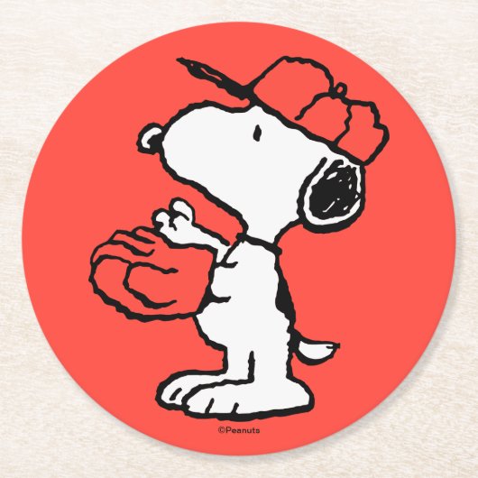 Snoopy Varsity Sports Baseball Ronde Kartonnen Onderzetter (Voorkant)