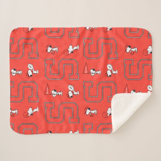 Snoopy Varsity Sports Pattern Sherpa Deken (Voorkant (horizontaal))