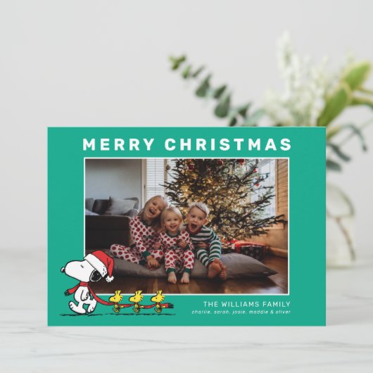 Snoopy & Vrienden Kerstmis Familie Foto Feestdagenkaart (Staand voorkant)