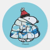 Snoopy Winter Gem Puffer Jas Classic Ronde Sticker (Voorkant)