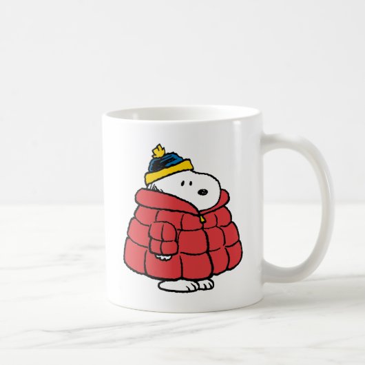 Snoopy Winter in Puffer Coat Koffiemok (Rechts)