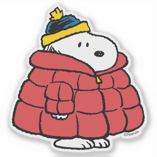 Snoopy Winter in Pufferjas Sticker (Voorkant)
