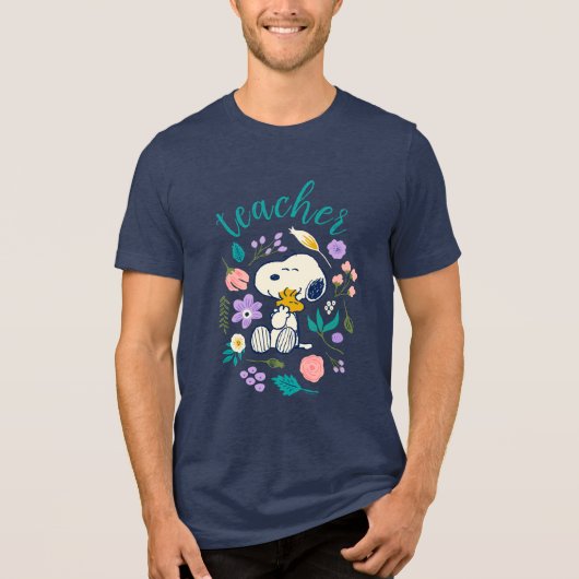 Snoopy & Woodstock Bloem Knuffel Leraar Tri-Blend Shirt (Voorkant)