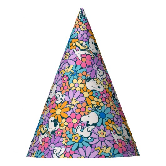 Snoopy & Woodstock Bloempatroon Feesthoedjes (Voorkant)