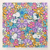 Snoopy & Woodstock Bloempatroon Glazen Onderzetter (Voorkant)