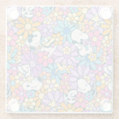 Snoopy & Woodstock Bloempatroon Glazen Onderzetter (Achterkant)